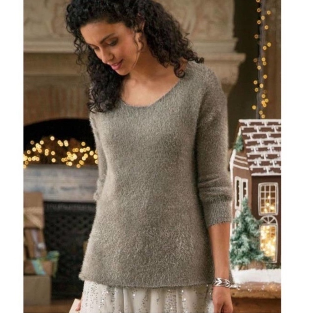 Soft Surroundings Metallic Taupe Eyelash‎ Knit Plush Sweater Size Small Winter